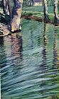 Pond Canvas Paintings - Trees Mirrored in a Pond